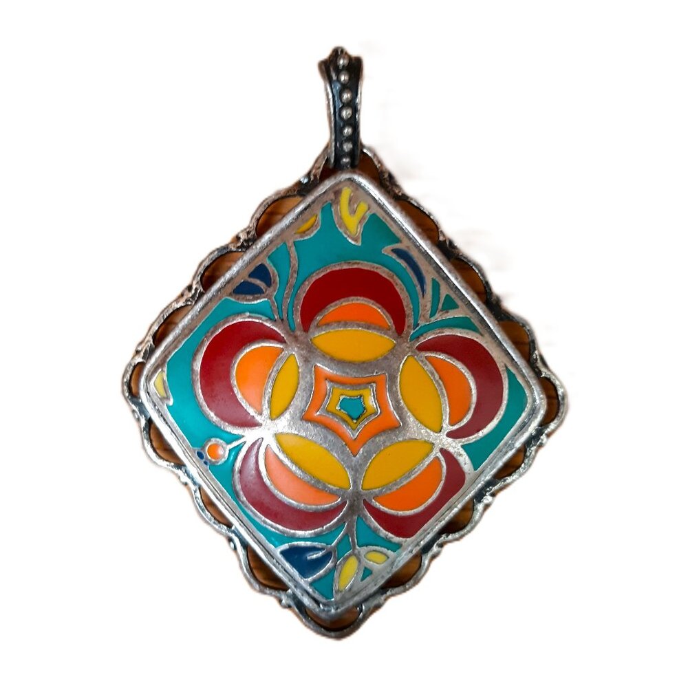 Cloisonne Multicolored Pendant Necklace Vintage